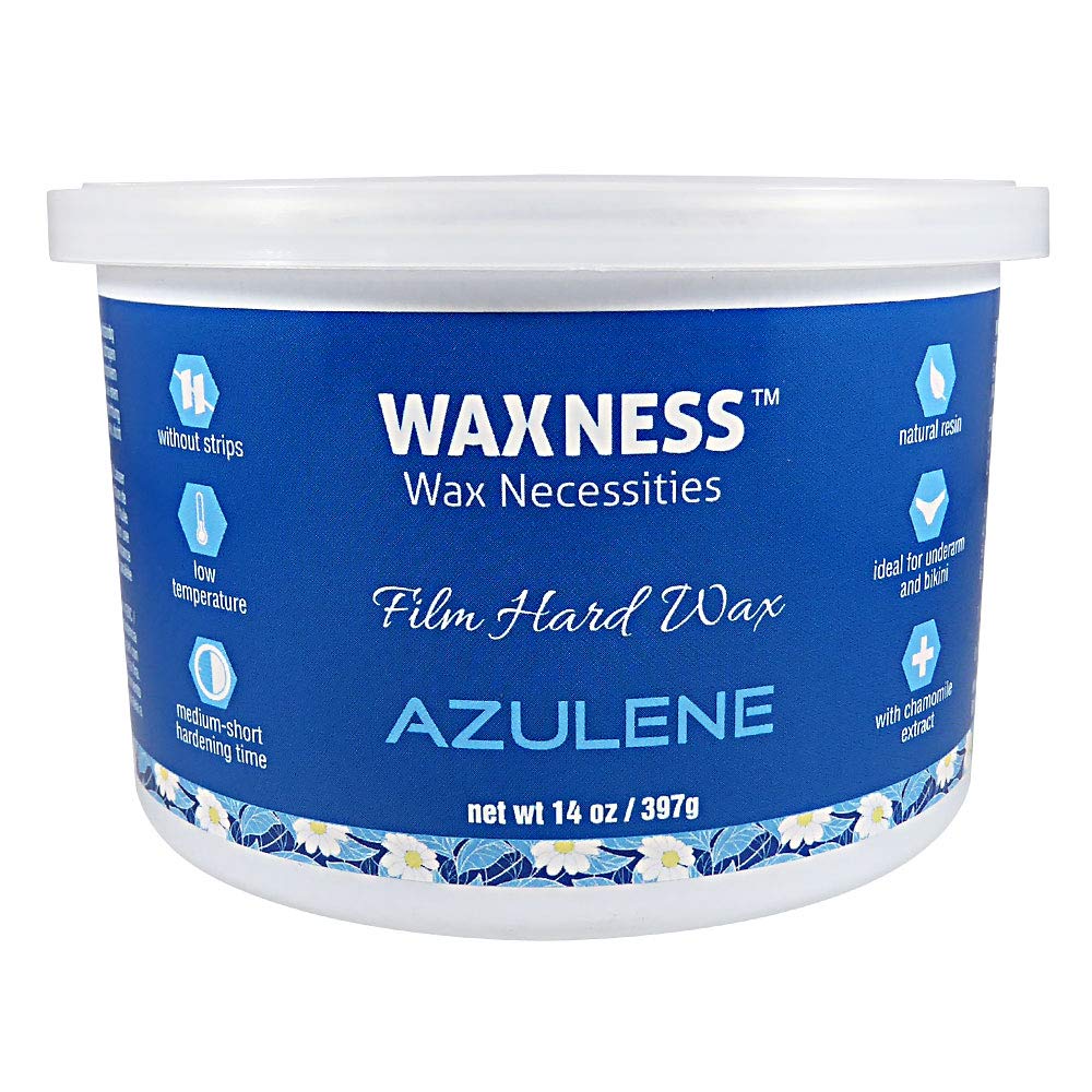 Waxness Hard Wax Tin Azulene 14 oz (400 g) – Stripless Professional Hard Wax with Azulene for Face & Body – Made in Italy
