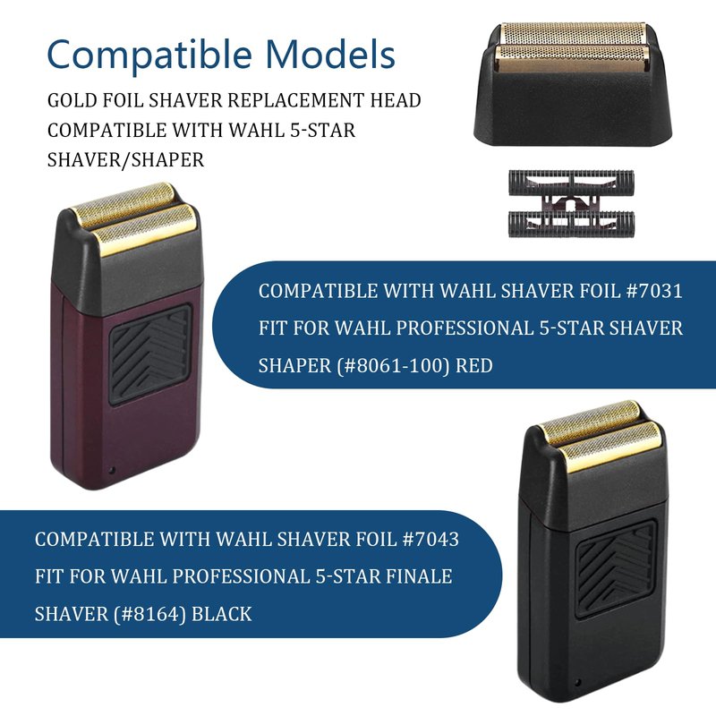 Shaver Replacement Foil Compatible with wahl 5 Star Series Finale Shaver 8164 8061-100, Super Close Gold Shaving Foil & Cutter Bar Assembly Compatible with wahl Shaver Foil Replacement,Black (2 Pack)