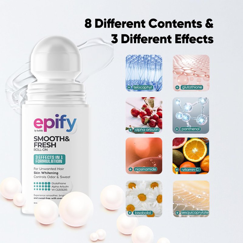 Epify Smooth & Fresh Roll-On, Eliminates Unwanted Hair, Controls Odor and Sweat, Smoothes Underarm, Reduces Ingrown Hair, 1.69 Fl Oz (6)