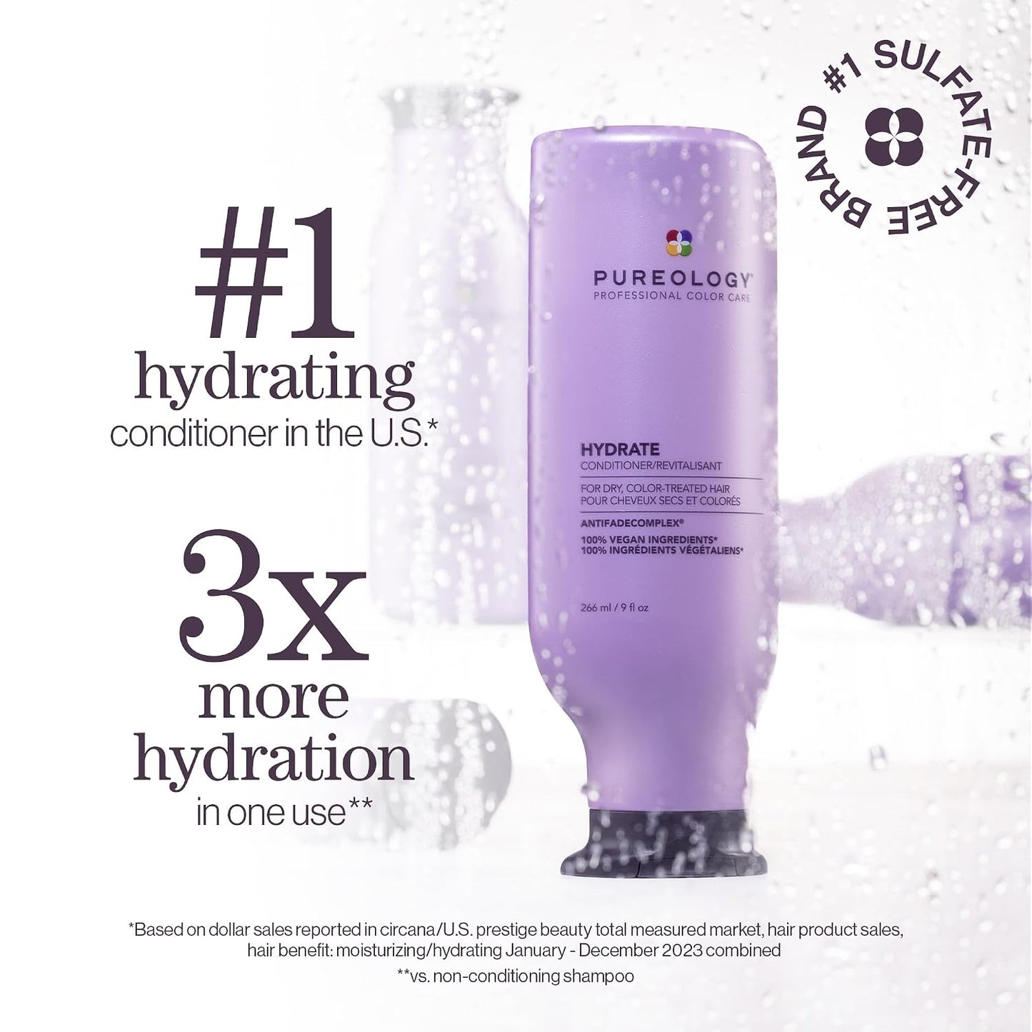 Pureology Hydrate Shampoo & Conditioner Set - Moisturizing for Medium to Thick Color-Treated Hair | Sulfate-Free, Deep Hydration