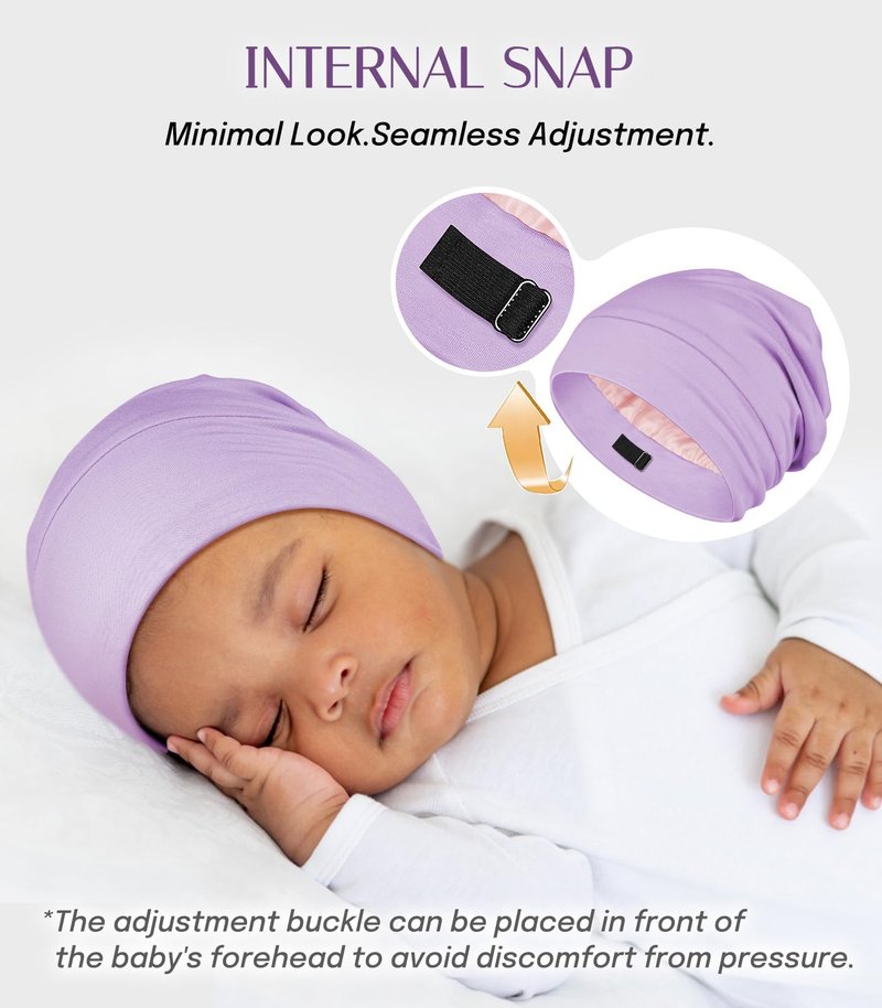 OLESILK Silk Baby Bonnet for 0-6 Months - 100% Mulberry Silk Toddler Hair Bonnet, Adjustable Night Cap for Sleeping Purple