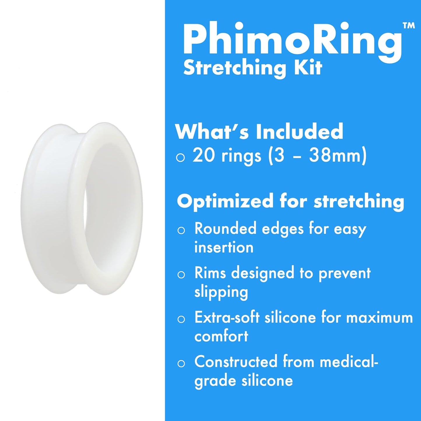PhimoRing Stretching Ring Kit for Phimosis - 20-Piece Assortment for Effective Treatment