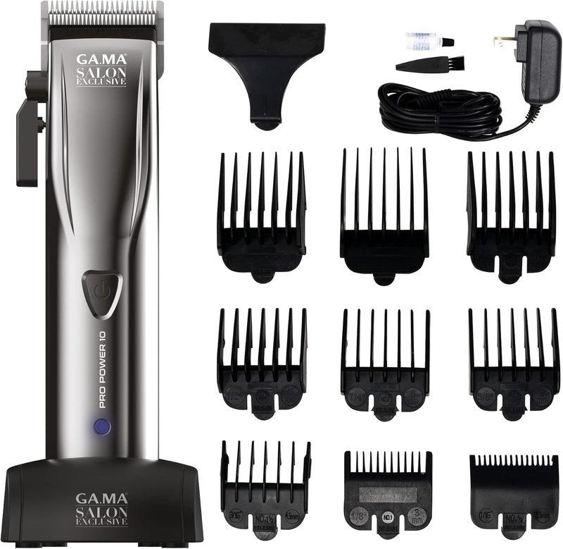 GA.MA Pro Power 10 Hair Clipper, Corded or Cordless, 9000 RPM Motor, DLC-Coated Blades, Lithium Battery, Adjustable Cutting Length