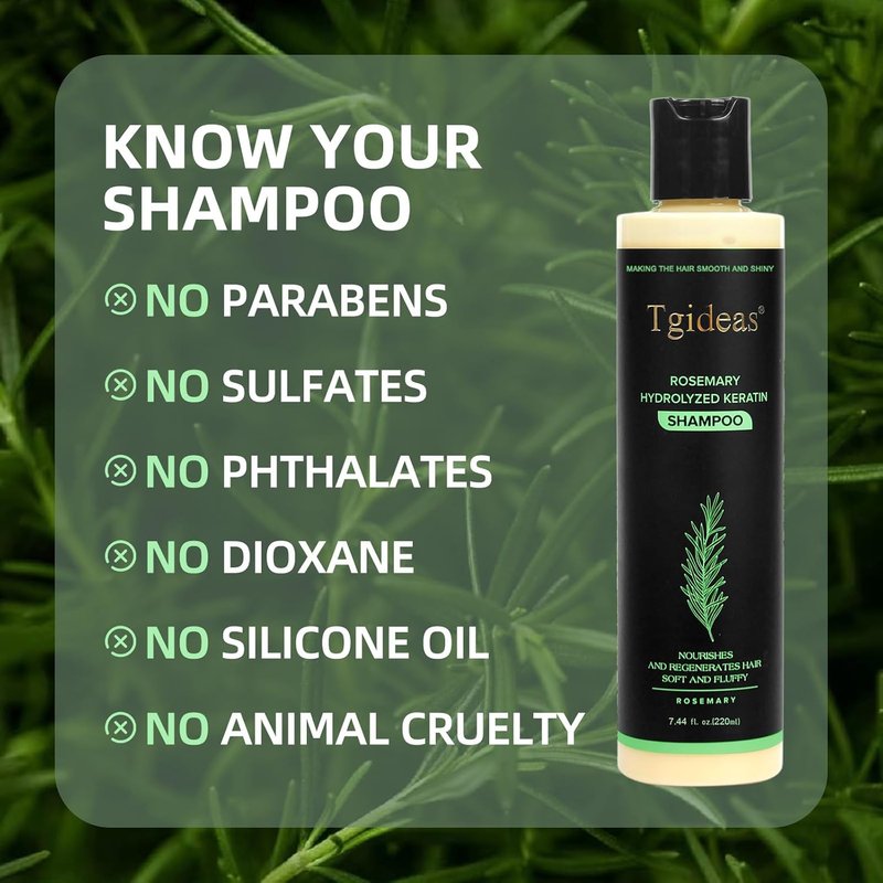 Organic Rosemary Hair Growth Shampoo - Natural Thickening & Strengthening Formula with Hydrolyzed Keratin | 7.4 fl. oz