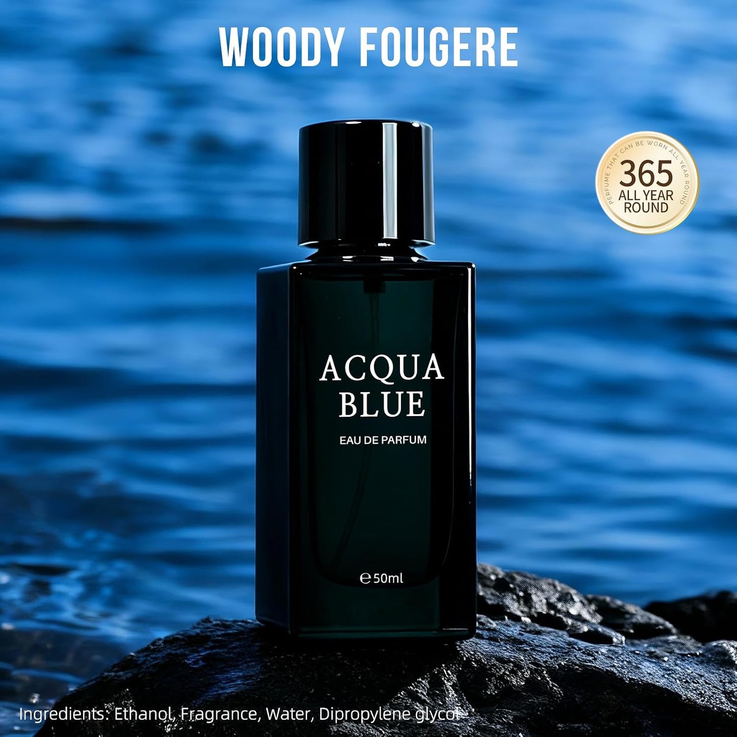 Acqua Blue Eau de Parfum for Men - Fresh Woody Cologne with Lemon, Mint & Pink Pepper | 50ml Long-Lasting Fragrance