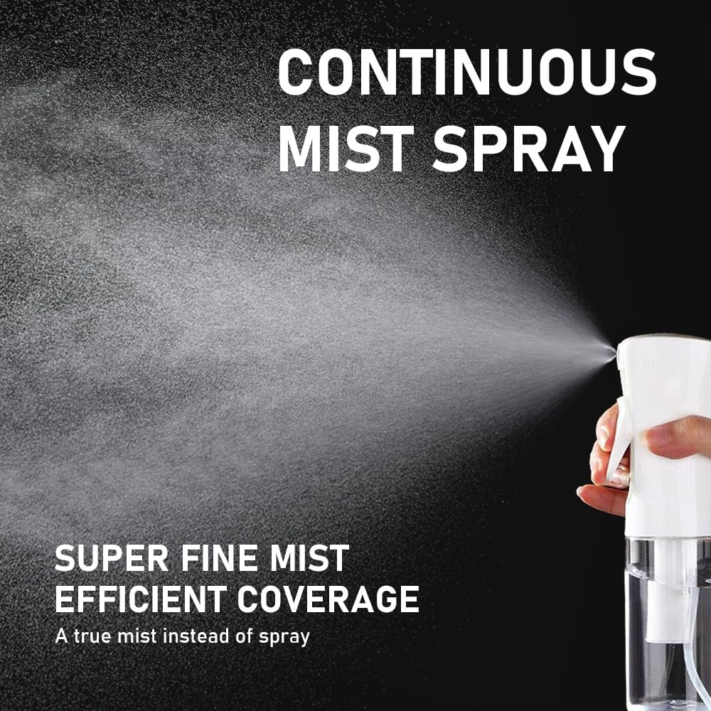 Hair Spray Bottle - Continuous Mister for Hairstyling & Cleaning | 2 Pack 6.8 OZ Ultra Fine Mist Bottles