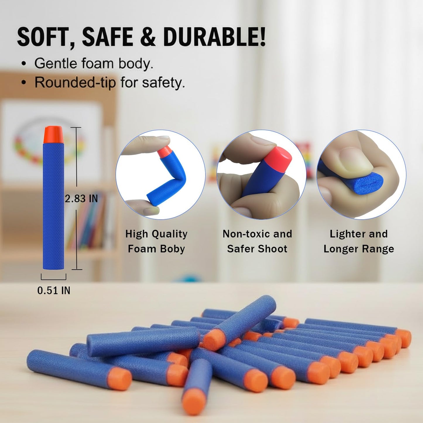 1000PCS Refill Darts Bullets Ammo Pack Compatible for Nerf N-Strike Elite 2.0 Series DinoSquad – Work with All Elite Blasters Blue