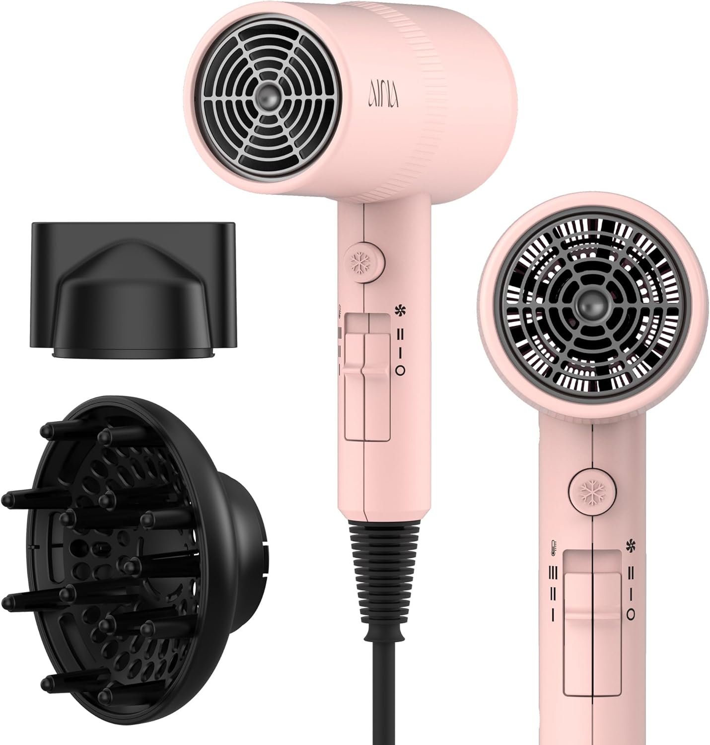 AINA Hair Dryer with Diffuser - Advanced Ionic Technology & Ceramic Coating | Fast Drying & Shine in Babe Pink 110V