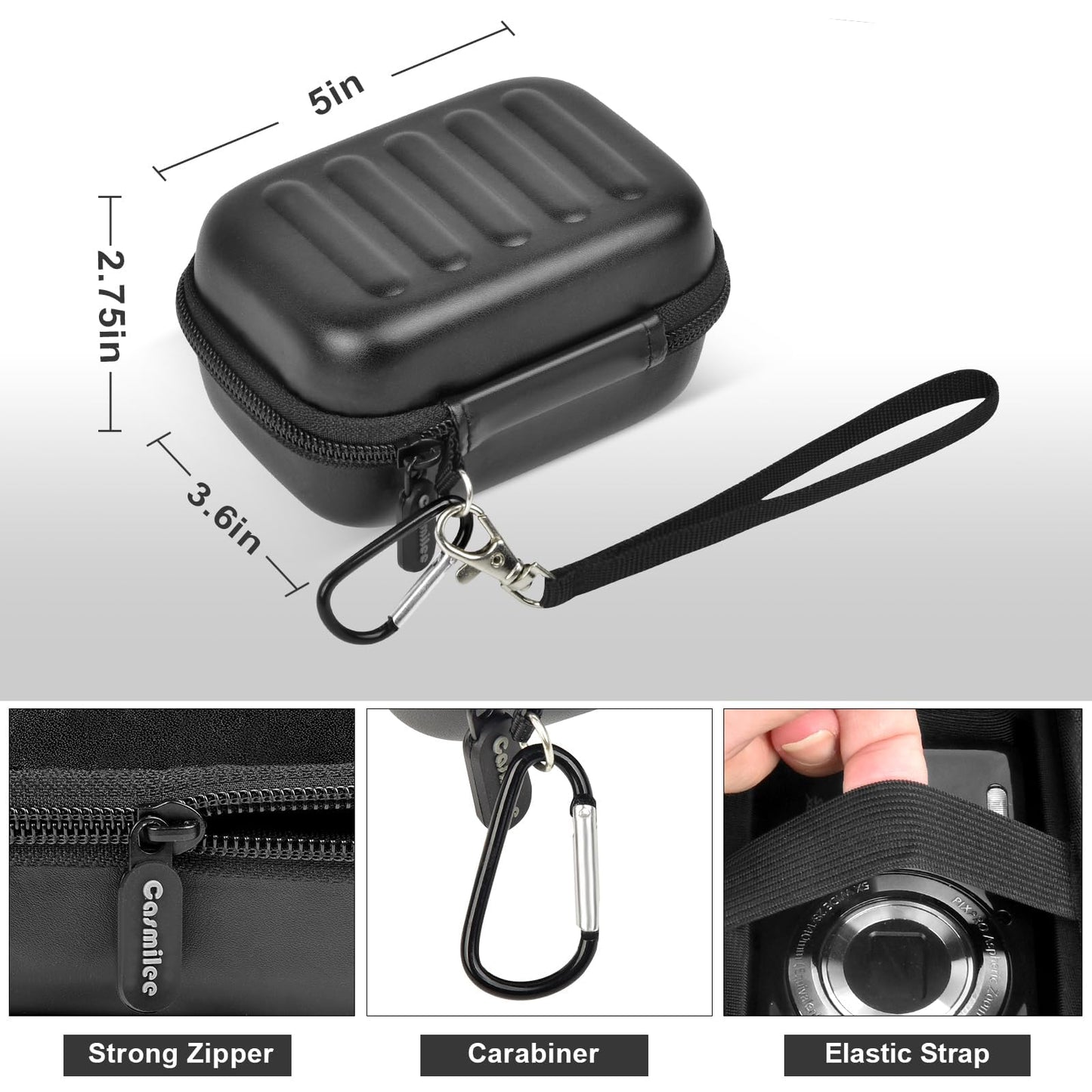 Digital Camera Case for KODAK PIXPRO FZ55/ FZ45/ FZ53/ FZ43 16MP Video Vlogging Cameras, Travel Storage Holder Bag with Mesh Pocket for Batteries, Cables, Memory Cards, Card Reader- Black (Box Only)