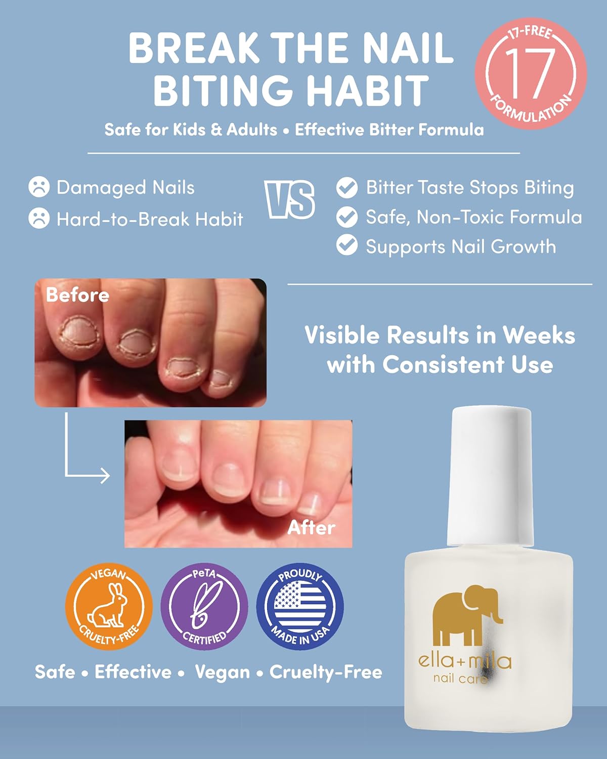 No Bite Nail Polish for Kids & Adults - Vegan Bitter Taste Treatment | Habit Breaker, Safe Formula