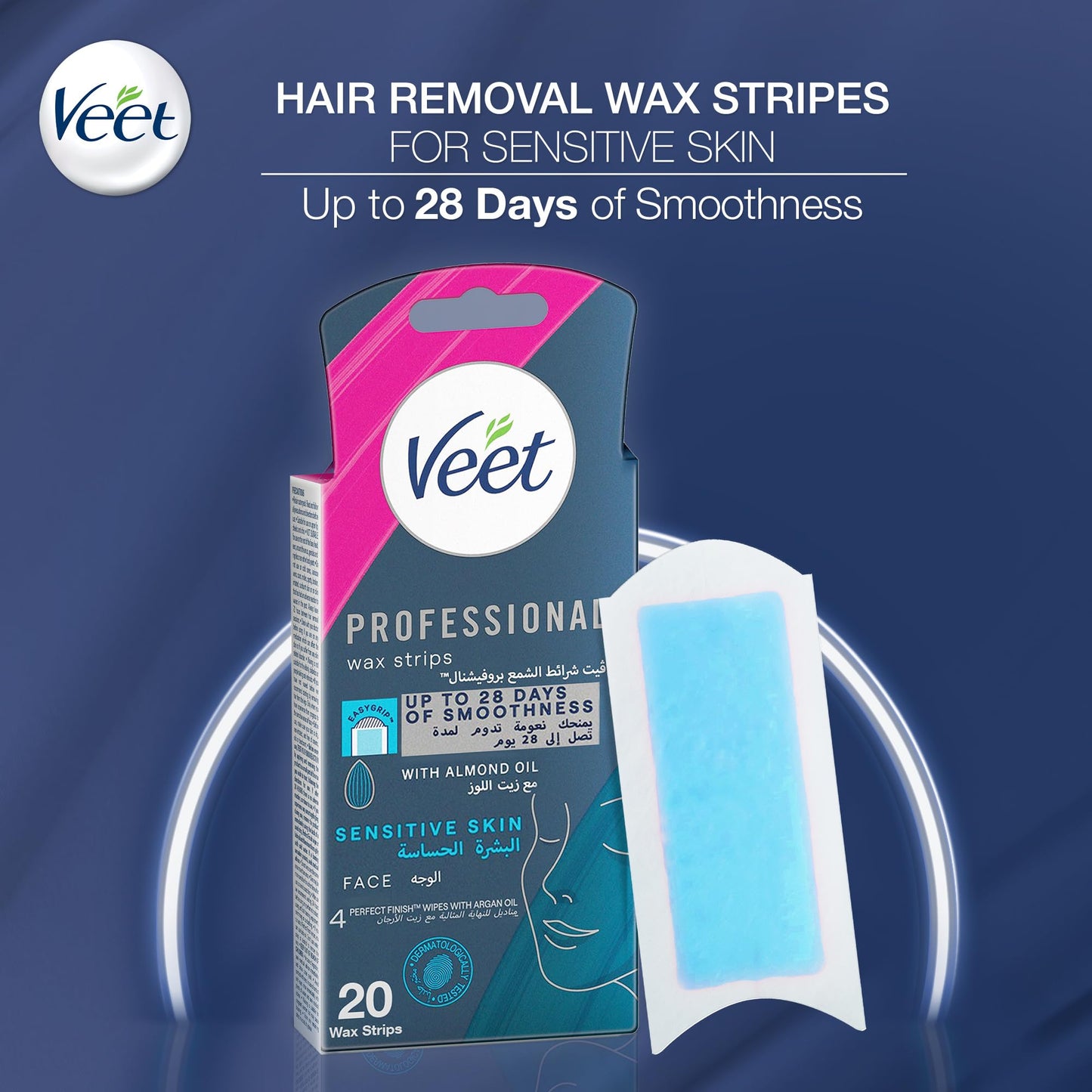Veet Face Cold Wax Strips for Normal Skin, Pack of 20