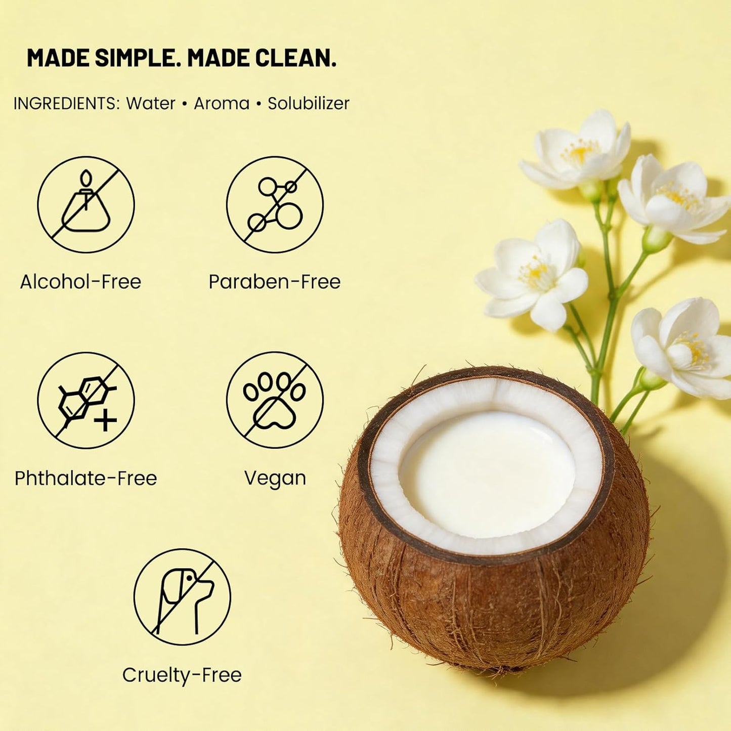 Coconut Vanilla Body & Hair Mist | Alcohol-Free Tropical Floral Spray | Lightweight Vegan Perfume - 3 oz