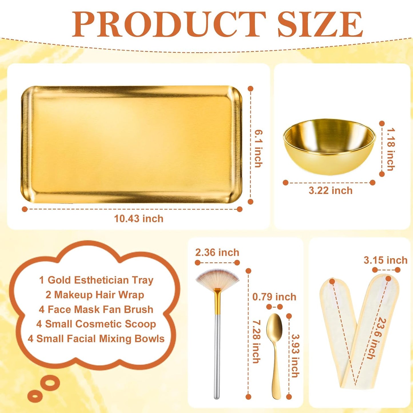 15 PCS Gold Esthetician Supplies Set - Face Mask Brushes, Mixing Bowls & Hair Wraps for Spa Use | Ideal for Salon Professionals