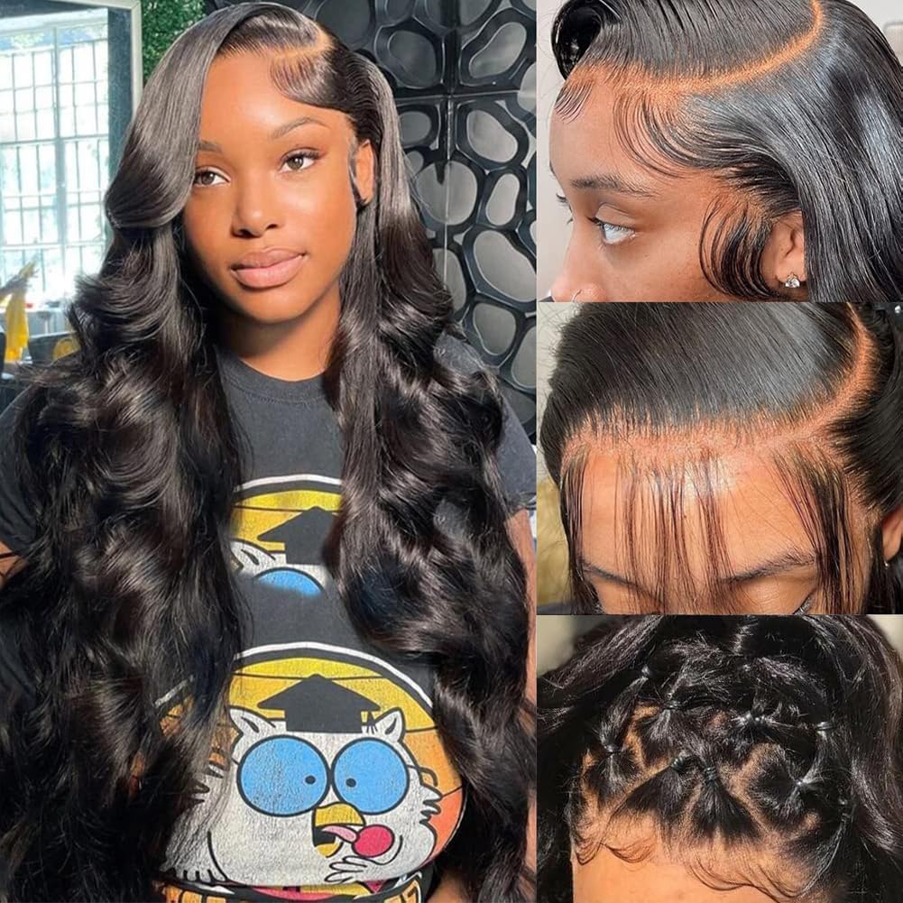 IUPin 250% Density 13x6 HD Lace Front Wigs Human Hair 28 Inch Body Wave Lace Frontal Wigs for Black Women HD Transparent Lace Wear and Go Glueless Wigs Human Hair Pre Plucked with Baby Hair