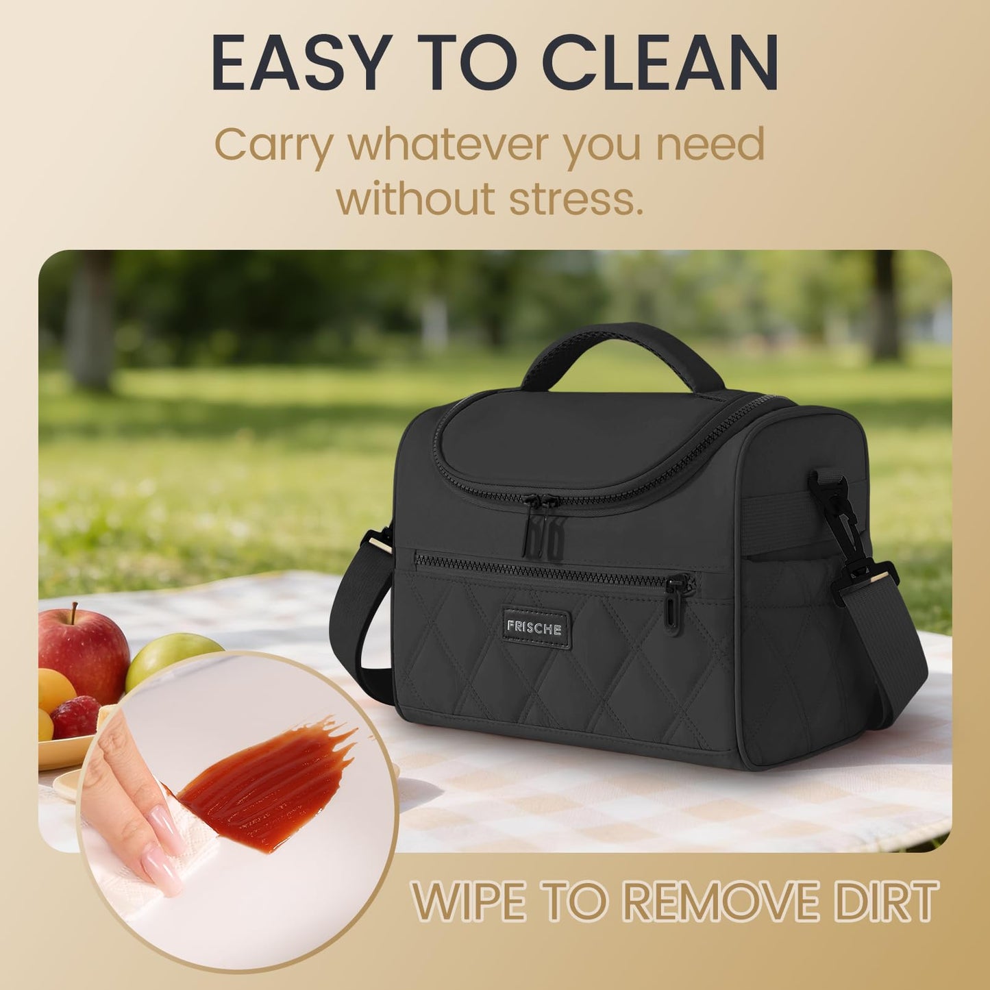 SODEER Lunch Bag for Women and Men Leakproof,Insulation Lunch Box,Soft Lunch Cooler with Adjustable Strap for Work Travel,Black