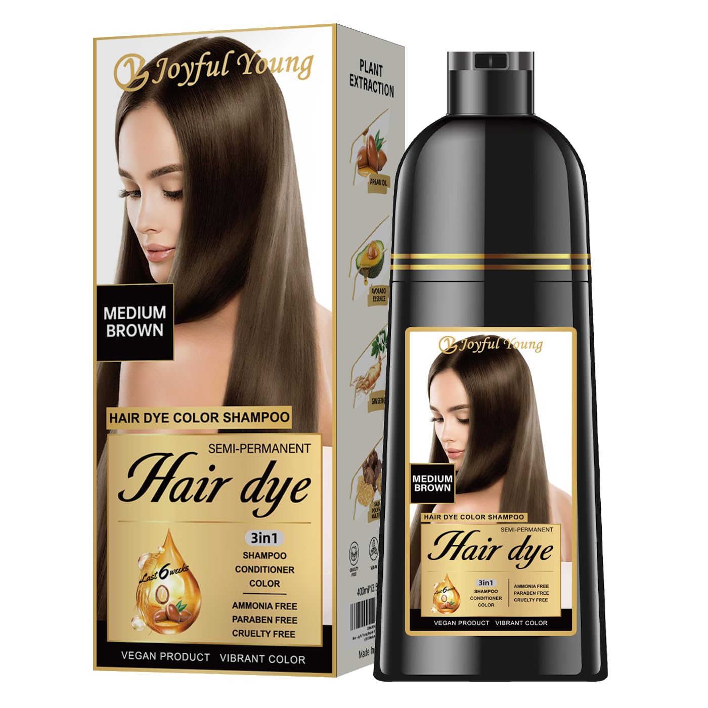 Light Brown Hair Dye Shampoo - 3-in-1 Semi-Permanent Gray Coverage | Vegan & Ammonia-Free
