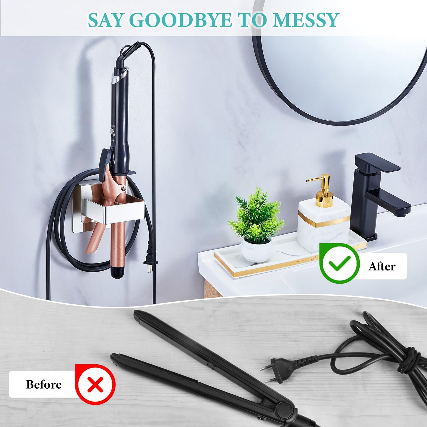 Straighteners Holder Wall Mounted Curling Iron Holder Metal Hair Dryer Holder for Curling Wands Accessories Adhesive Hair Tool Organizer Flat Iron Holder for Bathroom Barber Shops Vanity (Sliver)