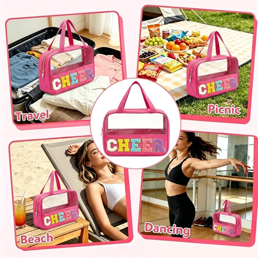 Cheer Makeup Bag - Waterproof Nylon Cosmetic Organizer with Chenille Letter Patch | Ideal Cheerleader Gift for Team