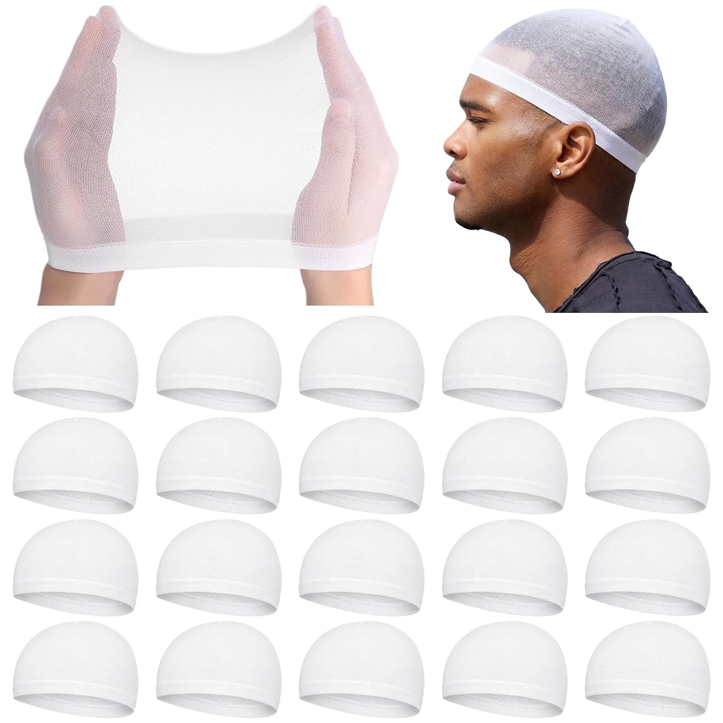 Stretchy Nylon Skull Wave Caps for Men - 10 Pcs Lightweight Beanie Set | Black