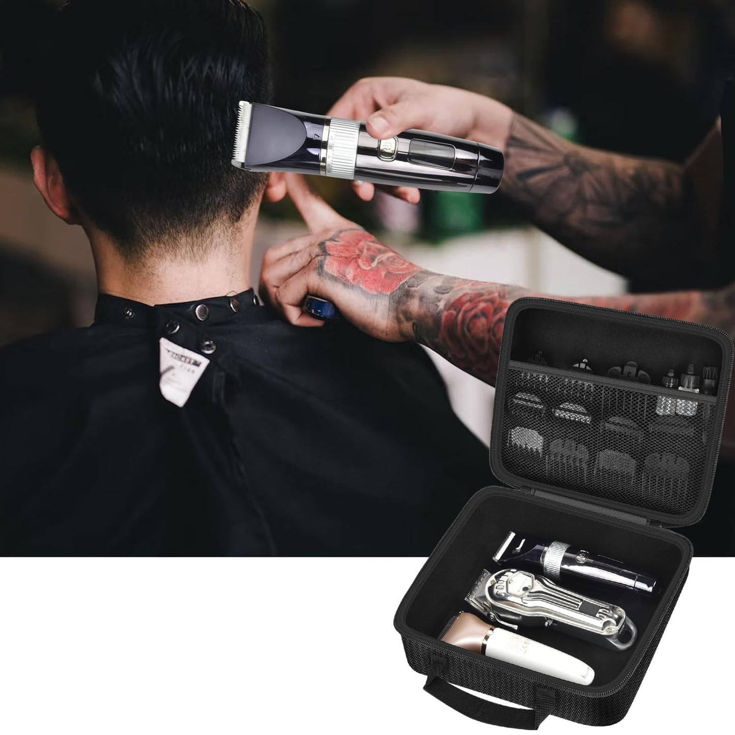 Comecase Barber Case for Hair Clippers and Trimmers, Hair Clipper Storage Bag with Dividers & Mesh Pocket, Portable Barber Travel Holder for Clipper Guards, Charging Cable & Grooming Tools (Bag Only)
