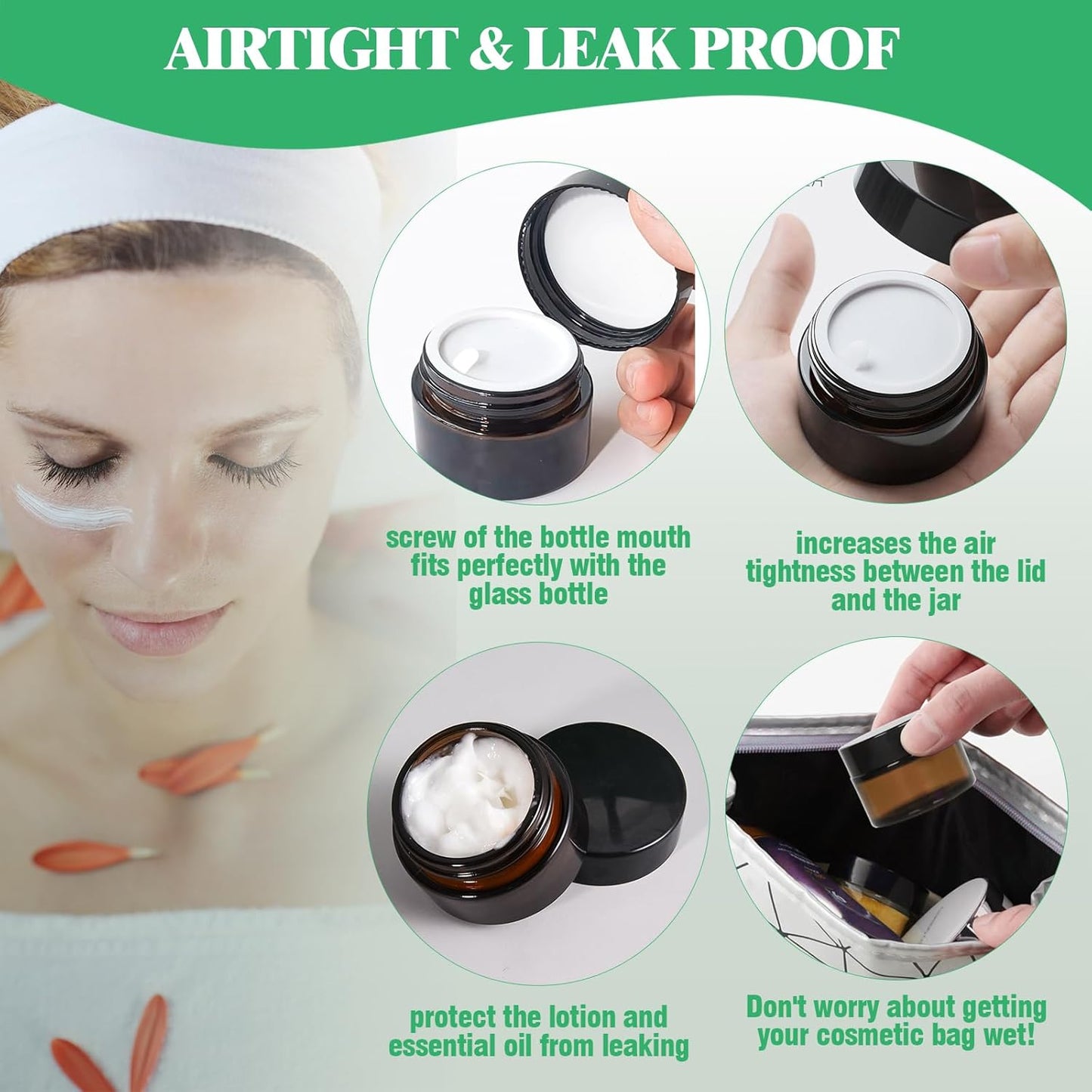 Amber Glass Jars Set - 120 Pcs 60g with Black Lids, Inner Liners & Labels for Scrubs, Lotions & Bath Salts