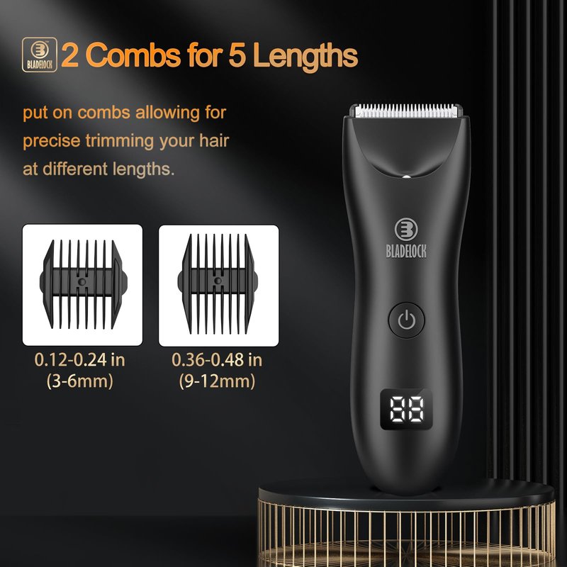 Body Hair Trimmer for Men, Electric Ball Trimmer with Ceramic Blade, Waterproof Pubic Groin Hair Trimmer for Mens Grooming Kit with LCD Display & Recharge Dock (Black)