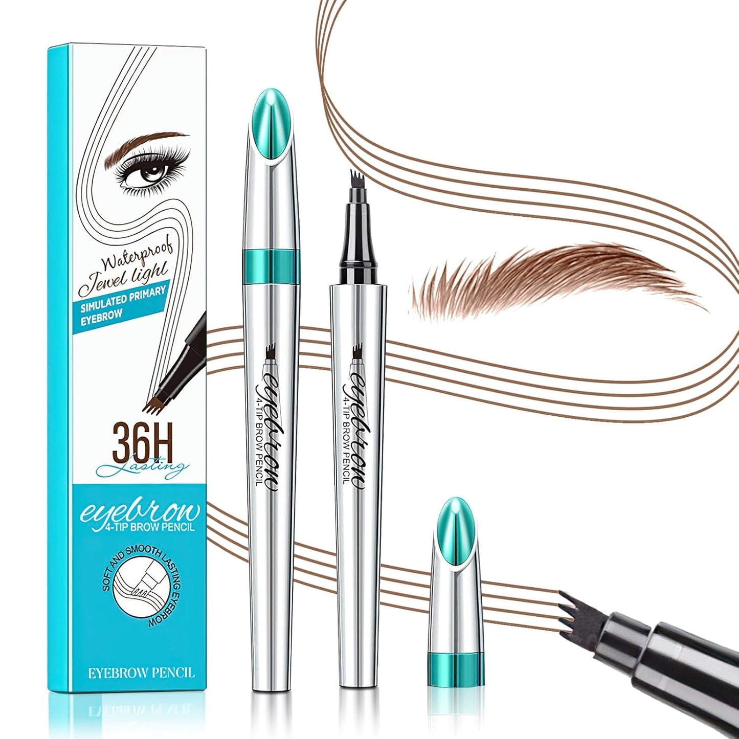 Microblading Eyebrow Pen - Long-Lasting 4 Fork Tip Tattoo Pencil | Dark Brown, Easy to Use Eyebrow Brush