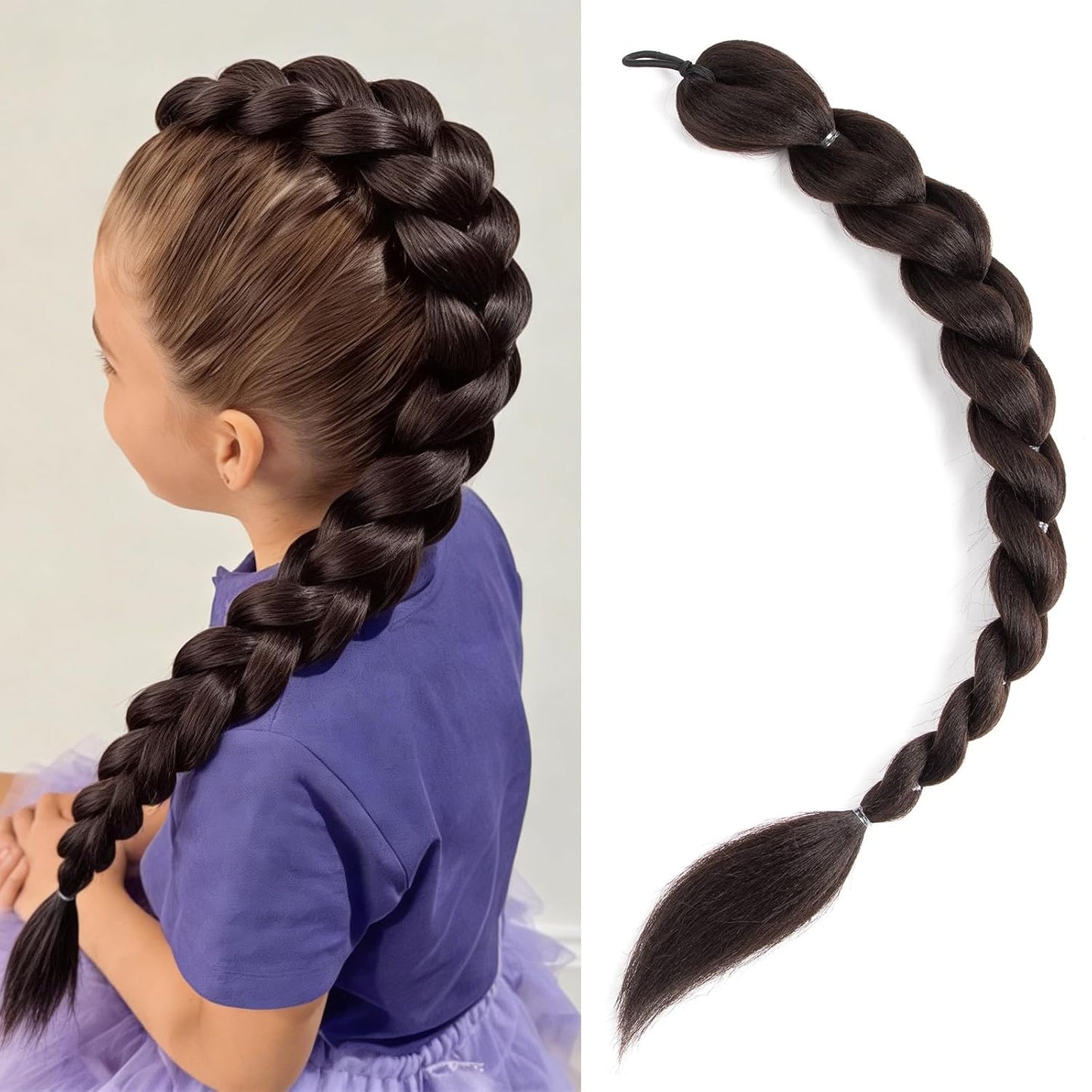 24-Inch Purple Braids Ponytail Hair Extensions - Synthetic Pre-Braided Hair for Halloween Cosplay