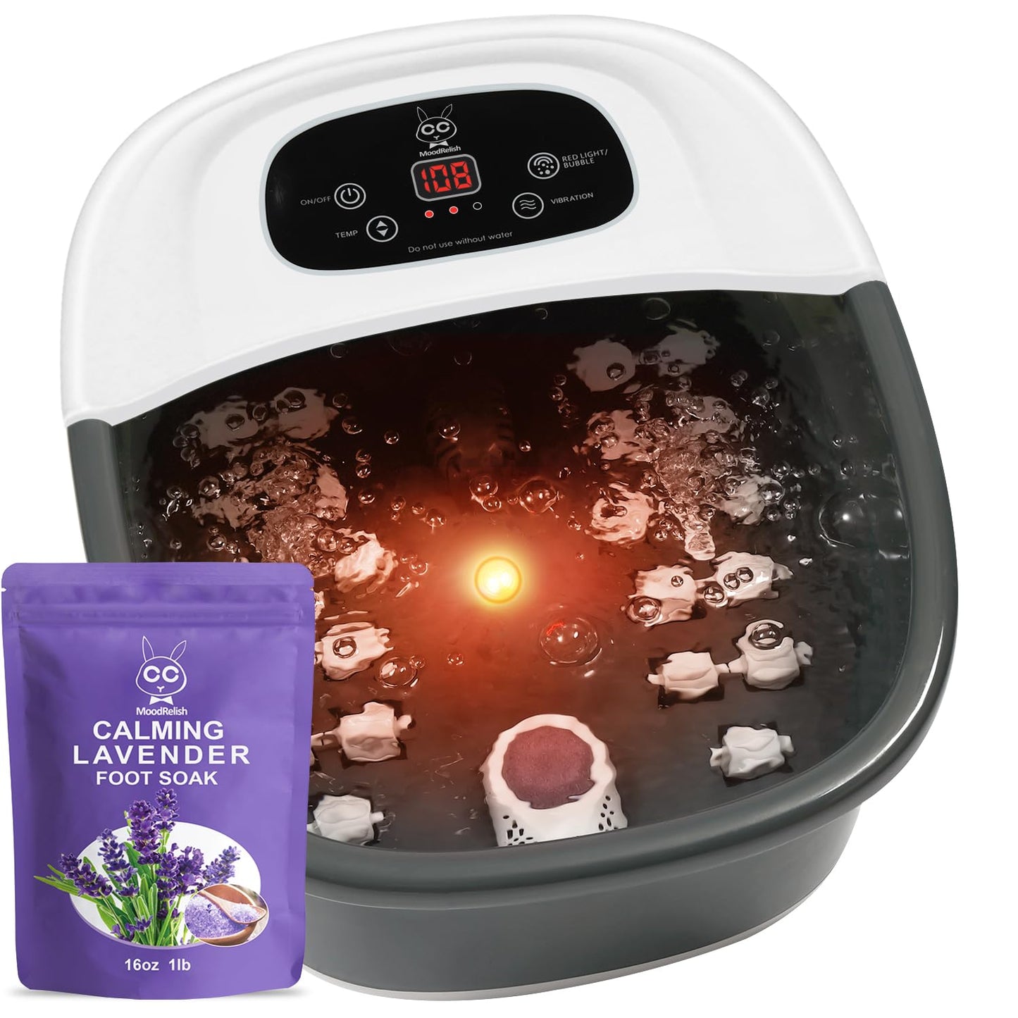 Foot Spa Bath Massager | Heated Vibration Massage with Bubbles & Jets - 22 Rollers, Adjustable Temp, Black