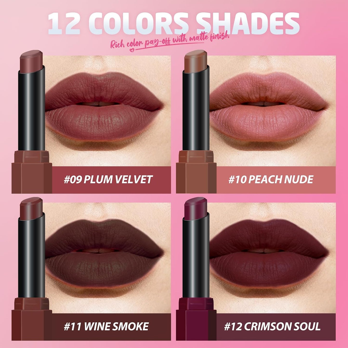 10Pcs Velvet Matte Lipstick Set - High Pigment, Long-Lasting, Waterproof | Soft Dark Nude Shades for Women