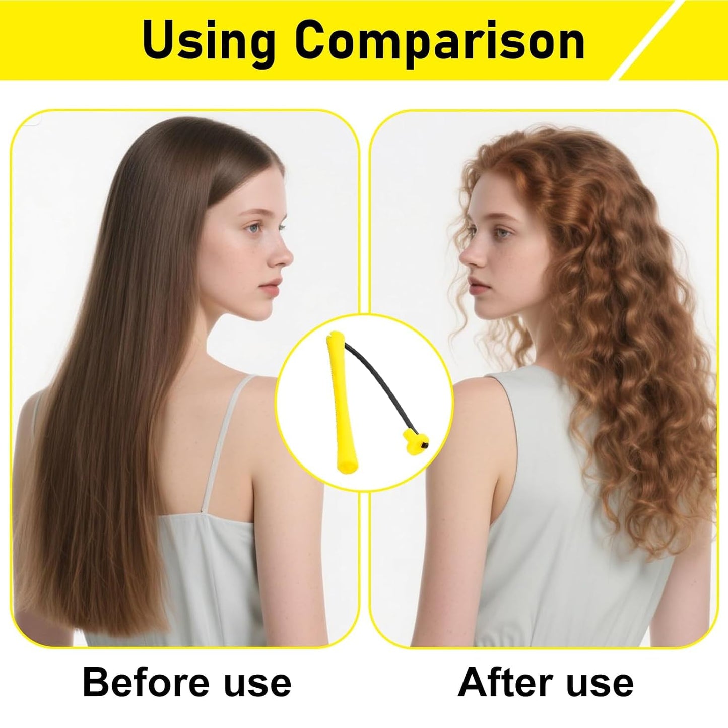 Small Perm Rods for Long Hair - 48 Pcs Heatless Curling Rollers with Rat Tail Combs | Yellow 0.28 x 3.23 Inch