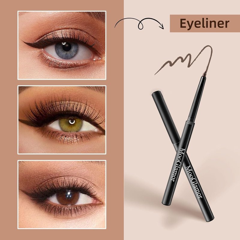 12 Pcs Gel Eyeliner Pencil Set - Waterproof Retractable Eye Liner for Bold Definition | 6 Brown & 6 Black