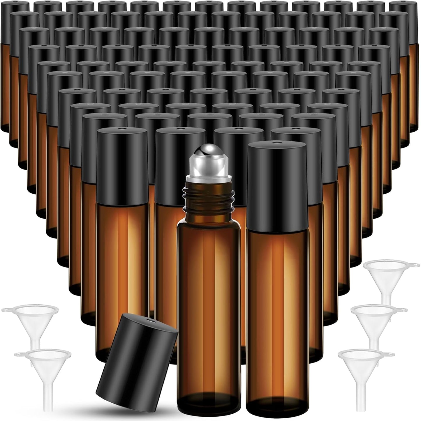 Essential Oil Roller Bottles - 150 Pcs 10 ml Glass Roll-On Bottles with Stainless Steel Balls | Leak-Proof & Travel-Friendly (Amber)