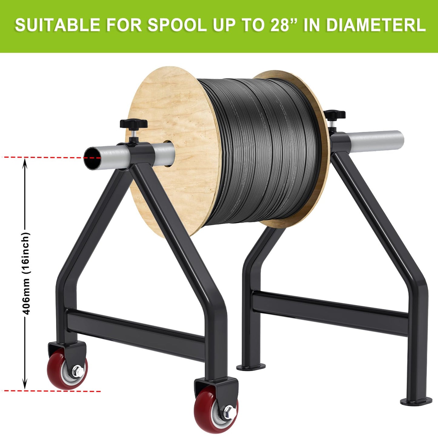 Lifeswell Wire Spool Rack, Portable Cable Caddy, Steel Fully welded Wire Rack Dispenser for up to 28" Diameter Spools, 220 lbs Capacity, Black