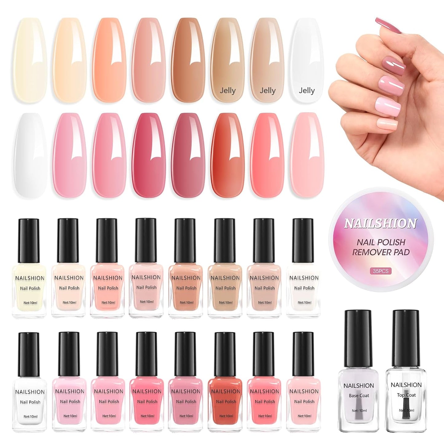 Rainbow Nail Polish Set - 10ml, 16 Colors | Air Dry, Base & Top Coat, Remover Pads for Nail Art Lovers