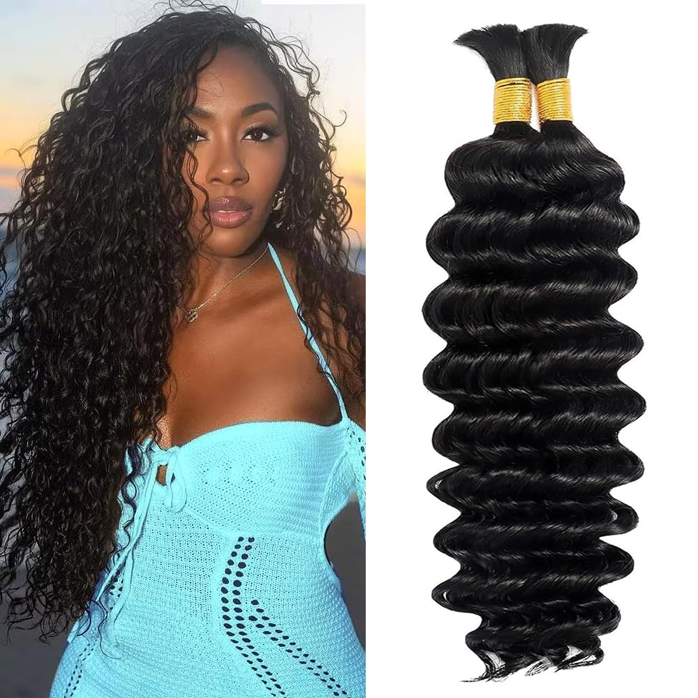 GveoXvo Boho Human Hair 26 Inch 2 Bundles Same Length Black Color Human Braiding Hair for Boho Braids Hair Extensions No Weft 2 Braids Wet and Wavy Braiding Human Hair