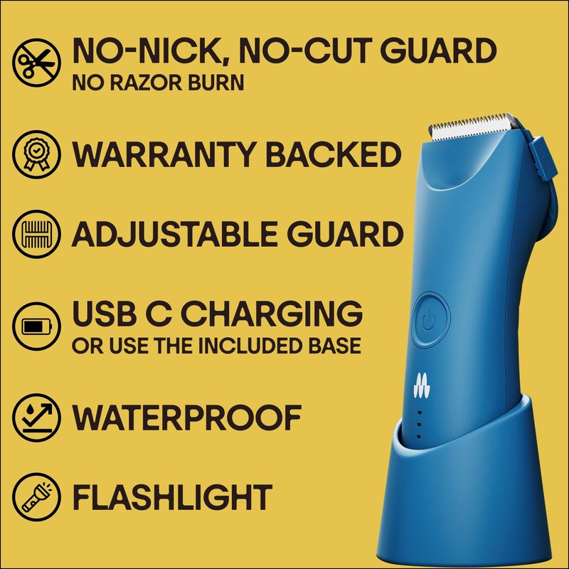 MERIDIAN The Trimmer Plus - Body Hair Trimmer & Waterproof Electric Shaver for Men and Women for Pubic Hair, Chest, Legs & Bikini Line, UBS-C Cable & Charging Dock Included, Ocean