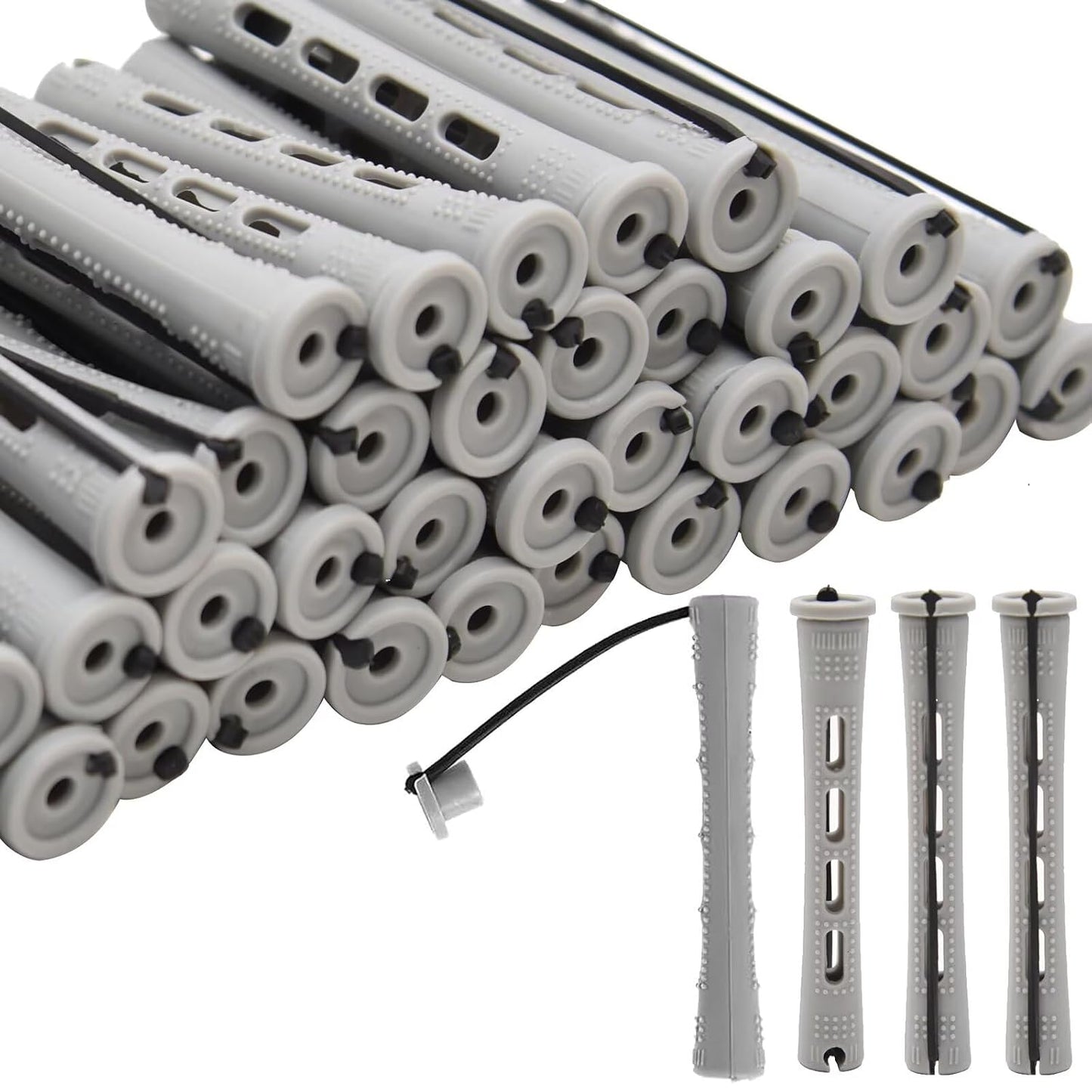 40PCS Perm Rods - Heatless Non-Slip Hair Rollers for Short & Long Hair | 0.59 Inch Grey DIY Hairdressing Tools