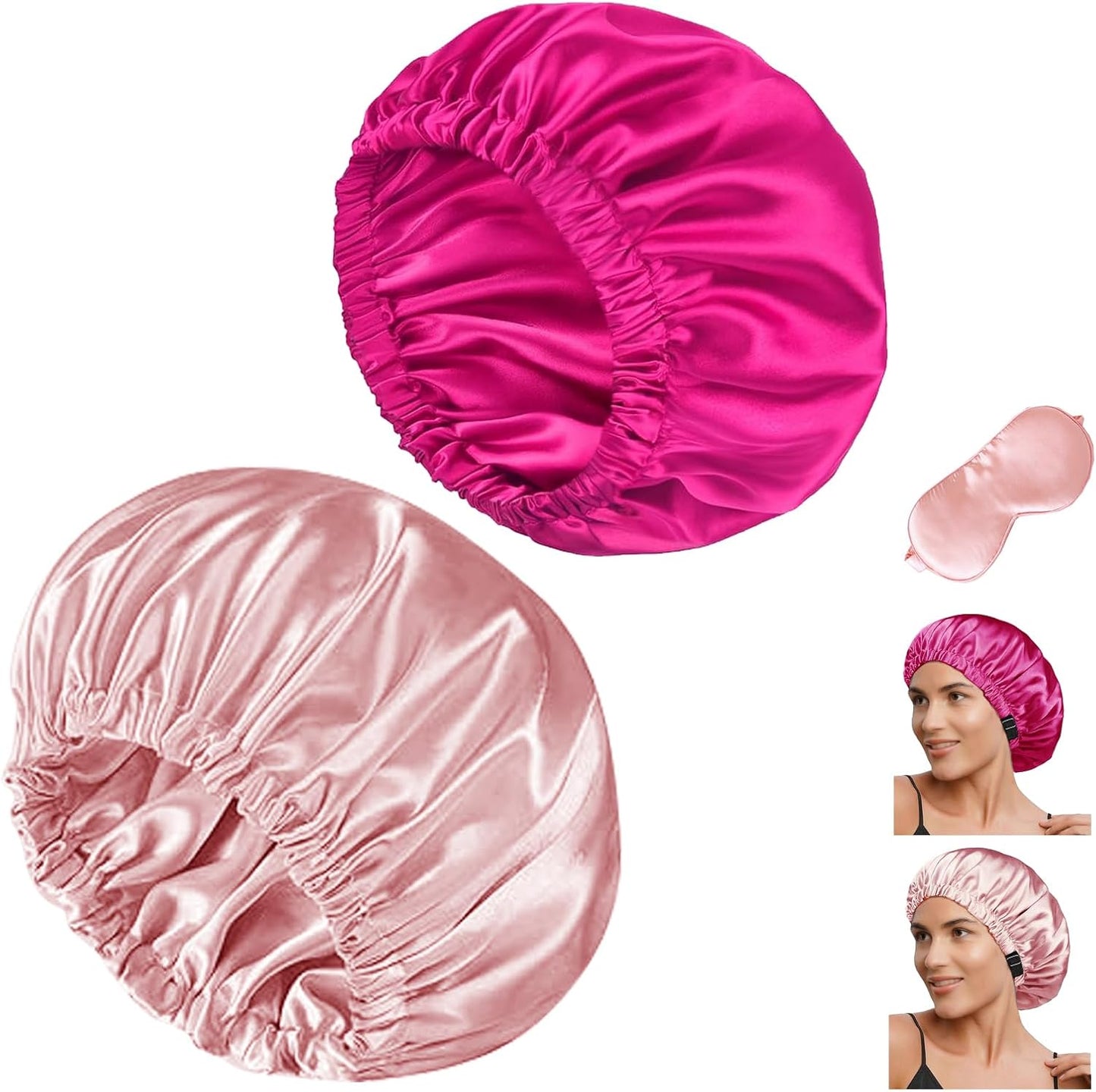 Satin Bonnet Hair Caps for Sleeping - 3 Pcs Silky Night Bonnets for Curly Hair | Women's Sleepwear