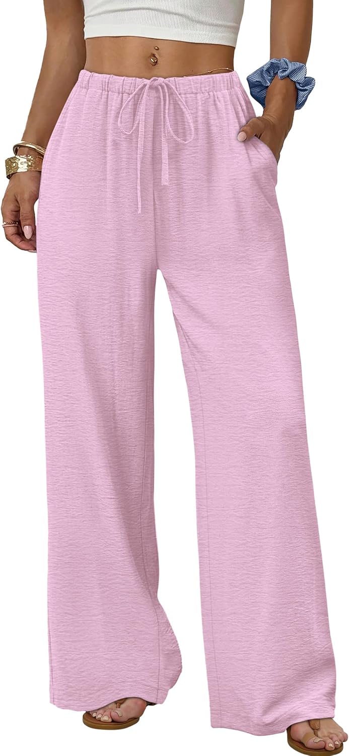 Wide Leg Pants for Women - Flowy Palazzo Trousers with Drawstring & Pockets | Summer Beach Vacation Wear