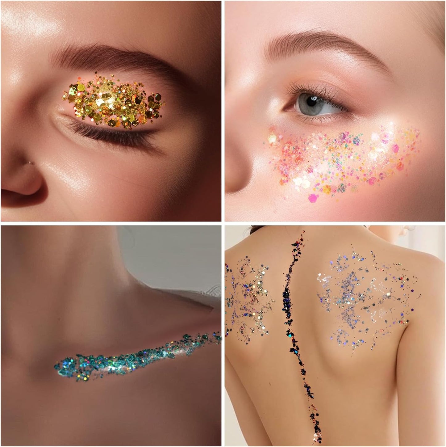 Body Glitter Gel - 12 Colors Festival Makeup for Face & Hair | Sparkling Body Glitter