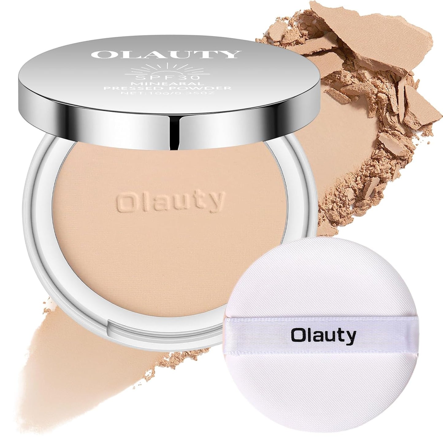 Mineral Powder Foundation SPF 30+ | 4-in-1 Pressed Sunscreen Compact for Face, Natural Ivory, Matte Finish