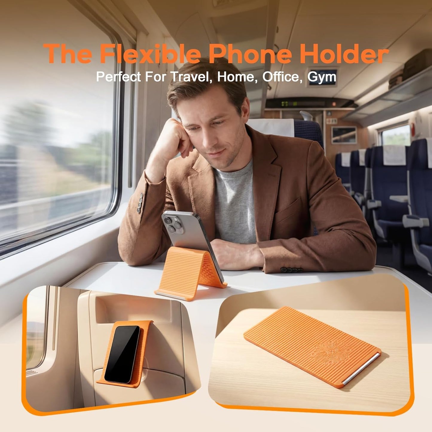 Adjustable Silicone Phone Stand - Anti-Slip Foldable Holder for Tablets & Laptops | Orange