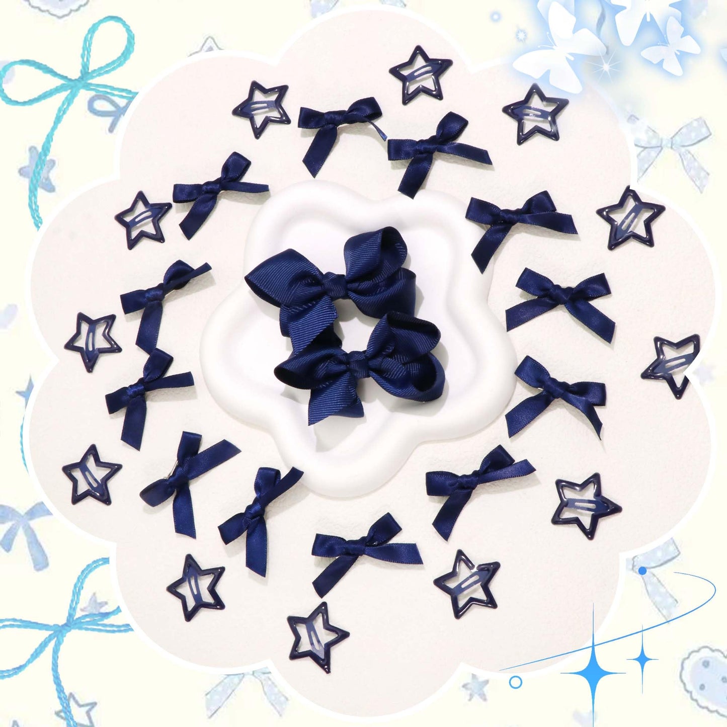 STGDAK Navy Blue Hair Bows Small Star Clips Cute Bow For Girls Grosgrain Ribbon Bow Clip Fashion Bows Barrette Easter Hair Accessories For Girls Toddlers Teens Women Party Prom Back To School 26 Pcs