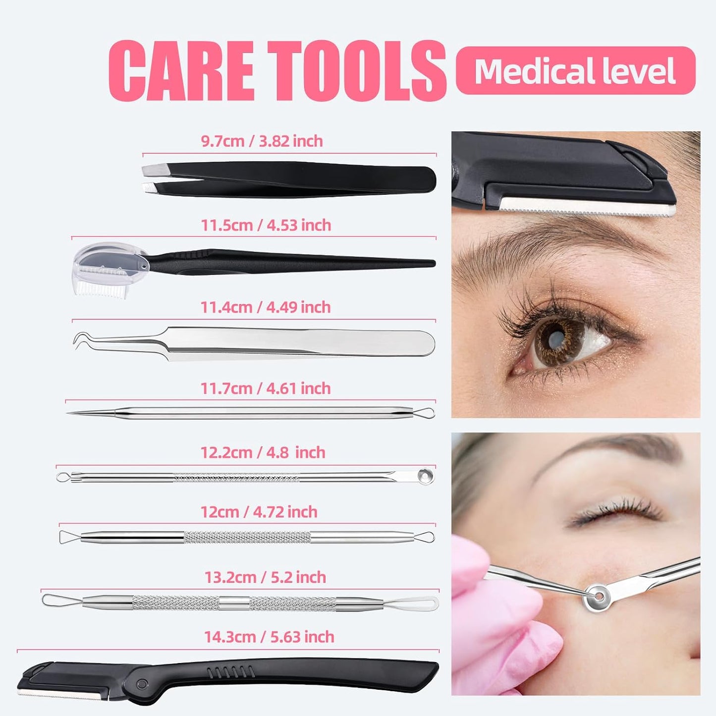 Blackhead Remover Tool Kit - 8-Piece Comedones Extractor & Eyebrow Trimmer with 5X Magnifying Mirror | Silver