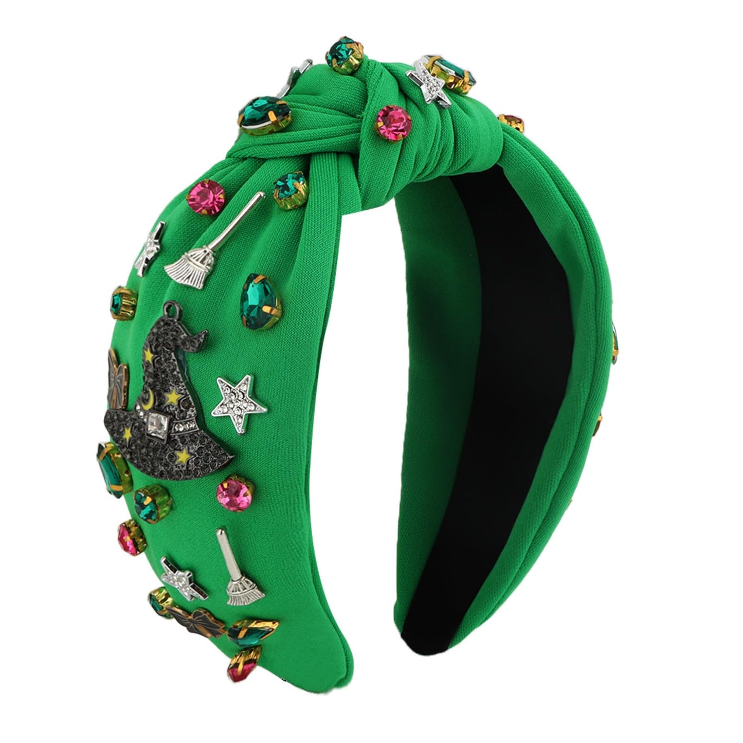 Amariver Wicked Headband for Women – Knotted Green Headband with Witch Charms & Rhinestones for Halloween & Everyday Glam