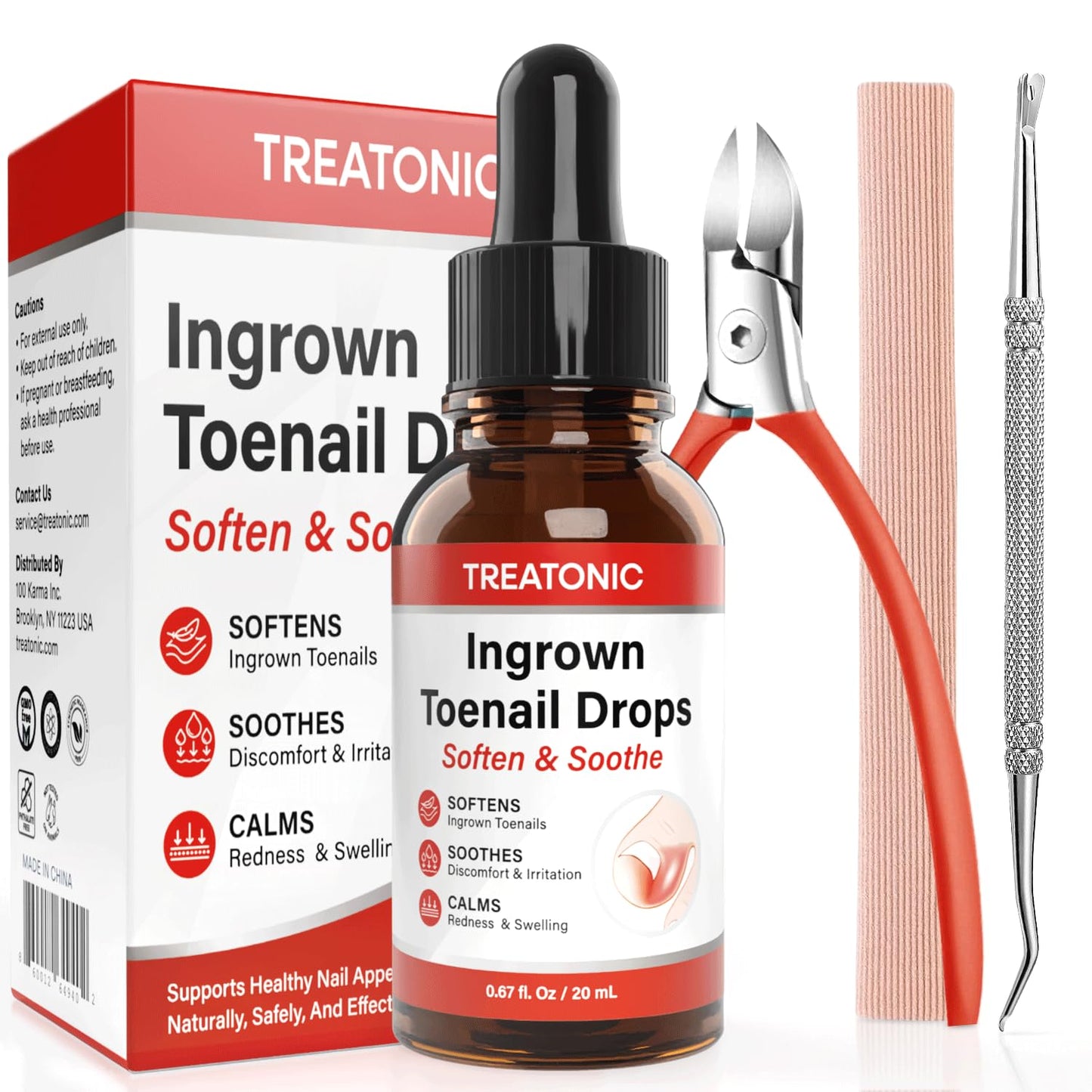 Ingrown Toenail Treatment Kit - Nail Softening Drops & Precision Clippers for Thick Curved Nails | Home Use Tool