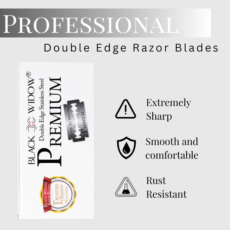 Black Widow Premium Double Edge Razor Blades - Swedish Steel Premium for Safety Razors and Straight Edge Razors - (100 Count)