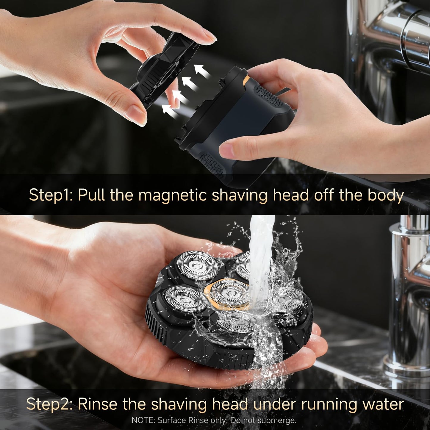 Head Shavers for Bald Men, 6D Magnetic Blade Razor with Led Display and USB-C Charging, Waterproof Wet/Dry Shaver for Men, with Storage Case and 1 Extra Replacement Head (Navy Blue)