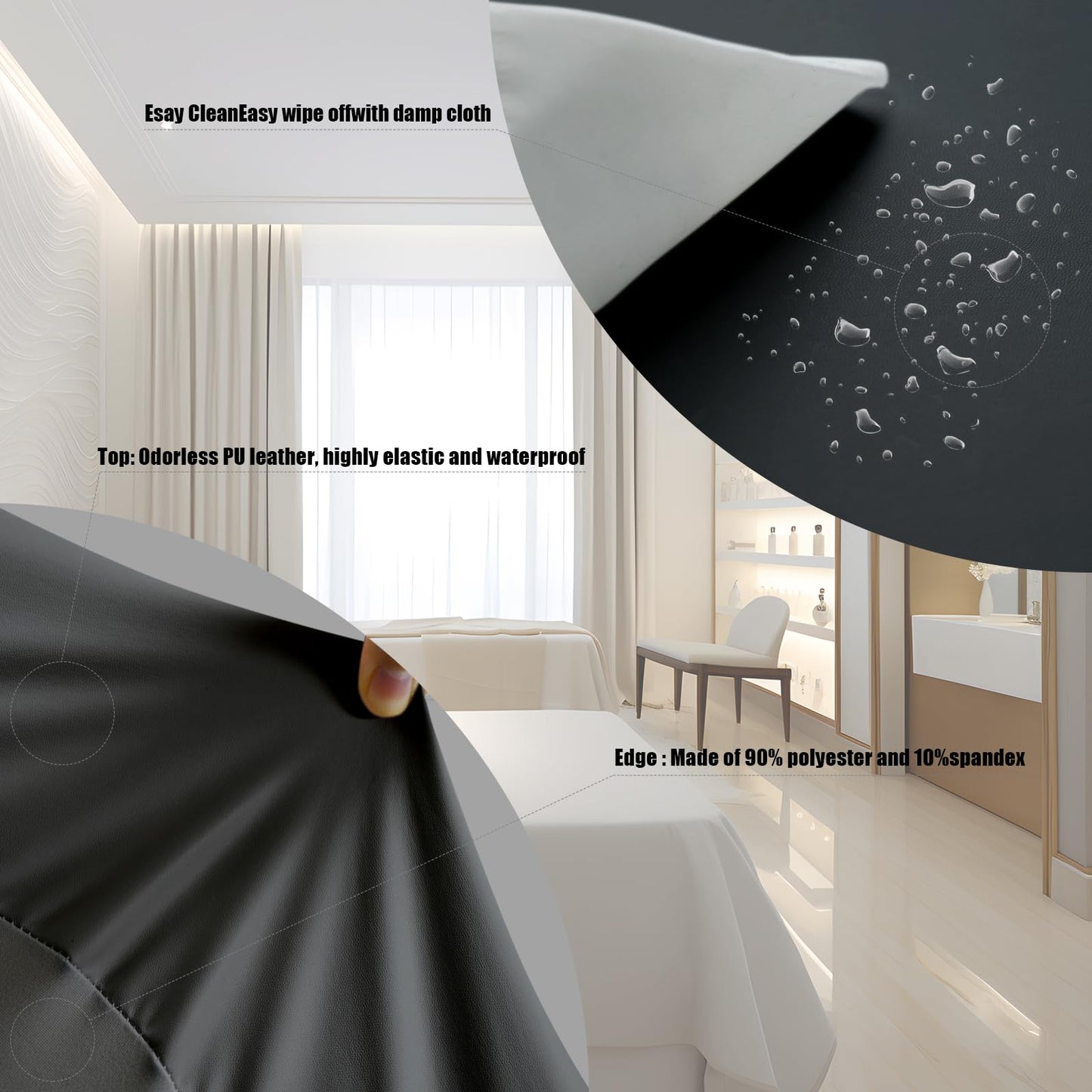 Lufyzora Lash Bed Cover Wipeable PU Leather Massage Table Cover Waterproof and Reusable Spa Bed Cover ，Odorless and High Elasticity Vegan Leather Lash Bed Topper（6FT，Top Pocket Design）